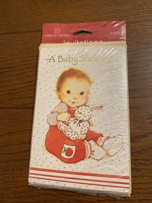 Juego de 8 invitaciones vintage 'A Baby Shower' en relieve dorado NUEVO American Greeting Foto 1 de 4