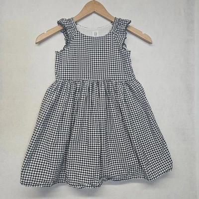 Vestido Baby Gap Gingham xadrez azul marinho e branco algodão tamanho 5 - Imagem 1 de 4