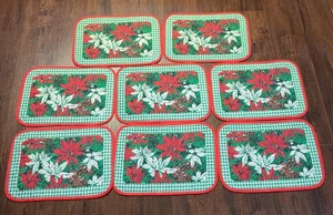 Juego de 8 manteles de pascua acolchados vintage años 70 rojo y verde - Imagen 1 de 8