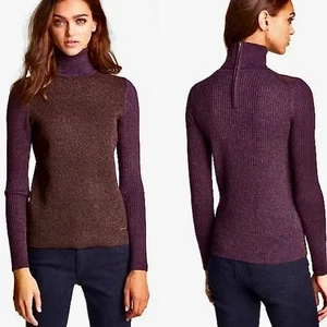 TORY BURCH Lindley Metallic Wool Blend Sweater Top Zip Back Stretch Knit Size XS - Picture 1 of 12