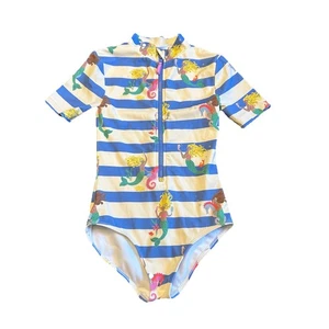 Mini Boden Girls Sz 8-9 Rash Guard Zip Up One Piece Swim Suit Mermaid Blue 134CM - Picture 1 of 5