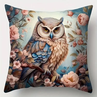 Herbst Deko Kissen 45 cm Kissenbezug Tiere Eule Natur floral Blume Retro Shabby - Bild 1 von 3