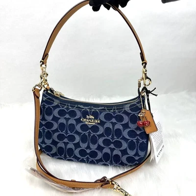 Bolso de Hombro Coach Teri Firma Denim Vachetta Cuero Dorado/Denim/Natural Nuevo con Etiquetas Foto 1 de 4