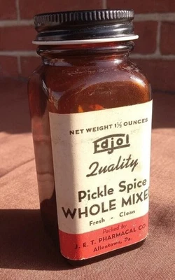 NEW ANTIQUE, EDJOL, Pickle Spice Whole Mixed, Brown Bottle ALLENTOWN PA PHARMACY - Image 1 of 4