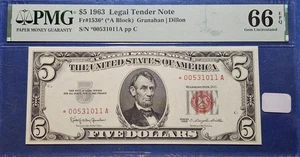Fr 1536* $5 1963 Legal Tender Note US PMG 66 EPQ Star Note - Gem! - Picture 1 of 2