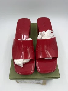 Gucci Jelly Mystic Red Rubber Embossed Logo Mule Toe Sandals Size 41 *SCRATCHED* - Picture 1 of 10