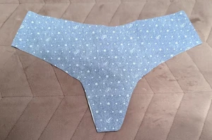 Victoria's Secret PINK Logo Blue Dot & Logo Print No Show Thong Panty LARGE NWT! - Picture 1 of 4