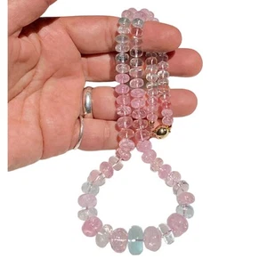 HUGE PINK TOURMALINE BLUE AQUAMARINE BEADED 14K GOLD DIAMOND NECKLACE 352 CTS - Picture 1 of 10
