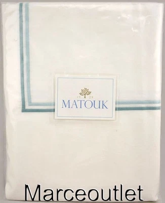 Funda nórdica Matouk Essex algodón percal COMPLETA/QUEEN blanca/laguna Foto 1 de 4