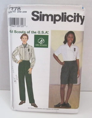 Simplicity 7778 Girl Scout Shirt, Pants & Shorts Women's 20W-28W Pattern Uncut - Image 1 of 2