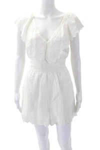La Vie Women's Embroidered Tie Waist Pockets Shorts Romper White Size M - Bild 1 von 6
