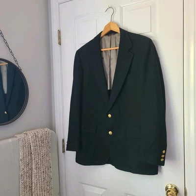 Vtg Cricketeer Wool Gold Buttons Blazer Jacket Sz 42R Black Preppy Professional - Image 1 of 4