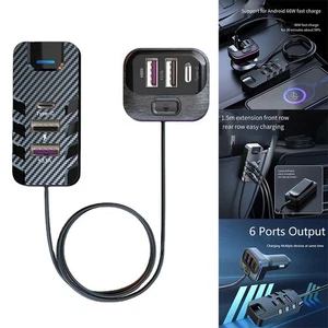 66W 6 Port USB Charger for Car Includes 1 5m Cable and Supports Fast Charging - Picture 1 of 12
