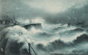 1905 ANTIQUE Tuck's Rough Sea Off the Old Pier Morecambe POSTCARD - Albert Park - Picture 1 of 3
