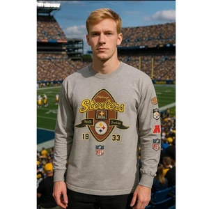 Pittsburgh Steelers NFL Football Gray Long Sleeve Cotton Casual T-Shirt Men's XL - Picture 1 of 7