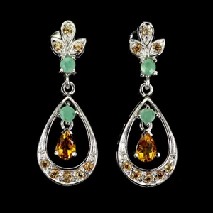 Summer 925 Silver Earrings Pear Citrine Emerald Sapphire Gemstone Jewelry - Picture 1 of 13