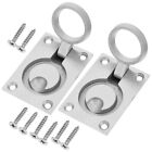 2X Stainless Steel Boat Cleats Latch Ring Flush Silver Pull 6.5X4.5X0.5Cm