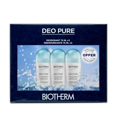 BIOTHERM DEO PURE TRIO ANTIPERSPIRANT ROLL-ON ALCOHOL FREE 3x75ML  - Image 1 of 2