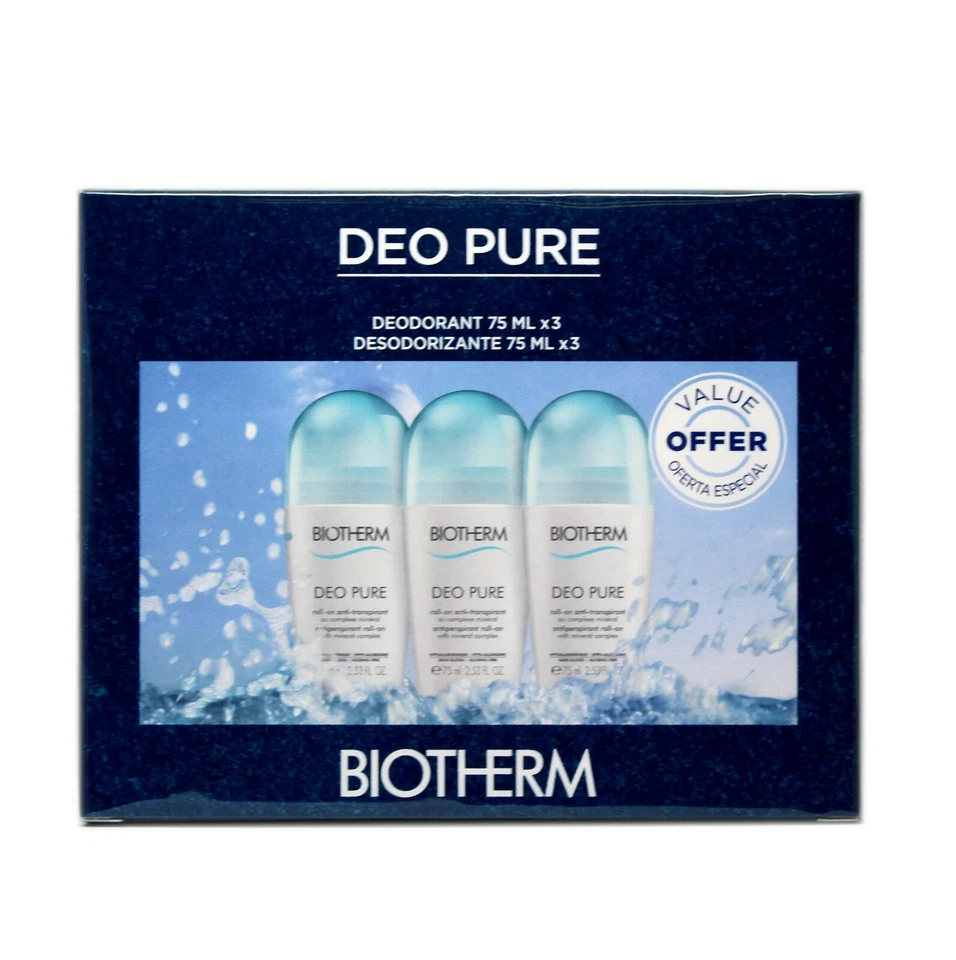 BIOTHERM DESODORANTE PURO TRÍO ANTITRANSPIRANTE ROLL-ON SIN ALCOHOL 3x75ML  Foto 1 de 2