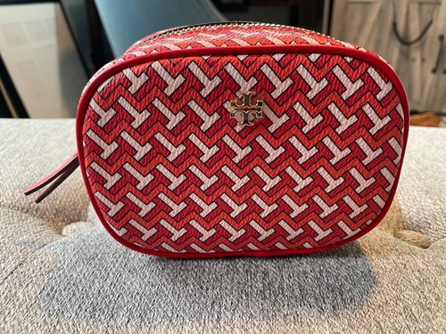 TORY BURCH T Zag T Logo Cosmetico Trucco Zip Astuccio Marsupio Rosso Arancione