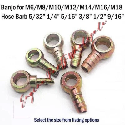 Banjo Fitting M6 M8 M10 M12 M14 M16 M18 Hose Barb 1/8" to 9/16" Connector 2 3 4 - Image 1 of 2