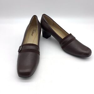 Trotters Womens Shoes Size 10 Narrow Brown Leather Slip On Low Heel Pumps (Q)