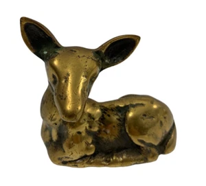 Vintage Brass Deer Bedded Laying Down Fawn Figurine Home Decor - Picture 1 of 8