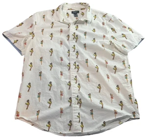 Forever 21 Mens White Short Sleeve Button Down Shirt Pin Up Girls Size Medium - Picture 1 of 5