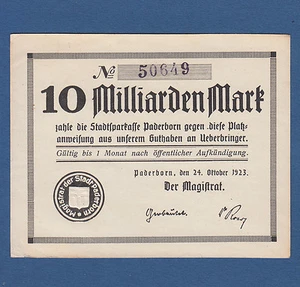 PADERBORN 10 Milliarden Mark 1923  fast KASSENFRISCH / aUNC - Picture 1 of 2