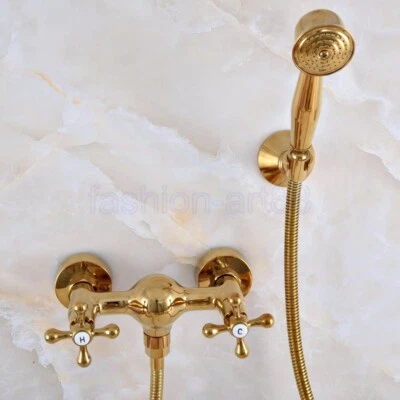 Gold Color Brass Wall Mounted Bathroom Hand Shower Faucet Set Mixer Tap fna968 - Image 1 of 4