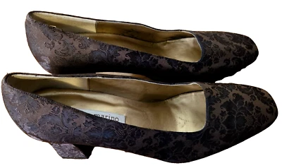 Ann Marino Formal Shoes 10M Brown Black Burnout Velvet Block Heel Dark Romantic - Image 1 of 4