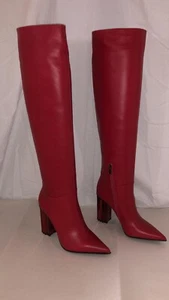 37/7❤️LE SILLA MADE ITALY Red Leather Plexiglass HIGH HEELS Over Knee Boots OTK - Picture 1 of 20