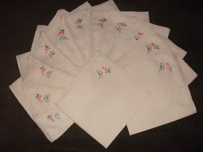 Ensemble de 12 serviettes coton brodées anciennes - Photo 1/4