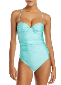 Traje de baño de una pieza Aqua Swim verde con aros acanalados para mujer precio de venta sugerido por el fabricante 98 USD - Imagen 1 de 1