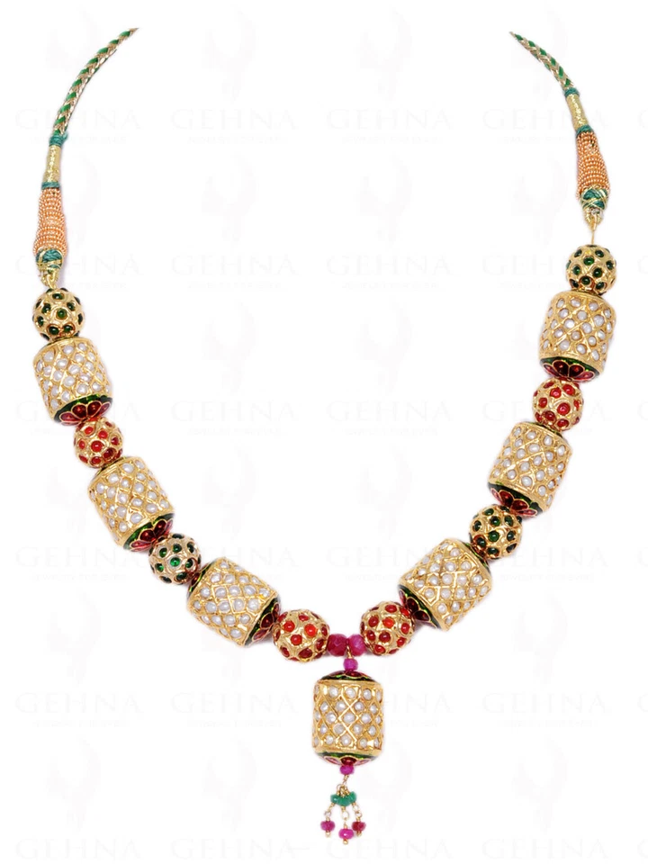 Cuentas de piedras preciosas de rubí y esmeralda con bola y tambor Jadau LN011057 Foto 1 de 1