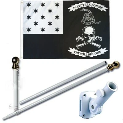 War of 1812 USA Skull 3 x 5 FT Flag + 6 Ft Spinning Tangle Free Pole + Bracket - Image 1 of 4