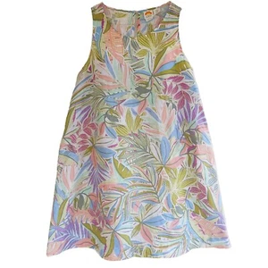 C&C California Size M 100% Linen Tropic Floral Pastel Blue Pink Green Sun Dress - Picture 1 of 7