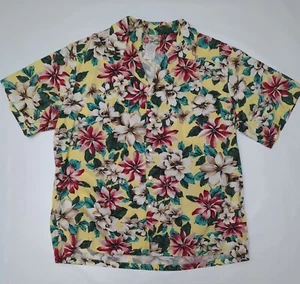Camicia hawaiana vintage Hilo Hatties da uomo gialla floreale con bottoni - taglia XL - Foto 1 di 6