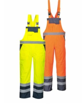 Hi Vis Contrast Waterproof Overall Bib and Brace Dungarees Viz Workwear Jumpsuit - Image 1 of 2