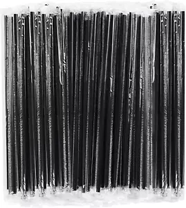 200 Pcs Individually Packaged Black Plastic Extra Long Flexible Disposable Drink - Picture 1 of 8