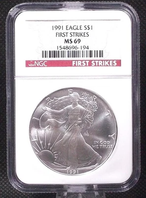 1991 Silver Eagle NGC MS69 First Strikes Label #6-194 - Image 1 of 2