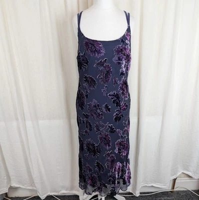 Laura Ashley Velvet Devore Bias Silk Blend Beaded Midi Dress UK 12 BNWT Purple - Image 1 of 4