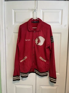 Vintage Polo Ralph Lauren Varsity Jacket Men Red indian Chief SZ L - Picture 1 of 18