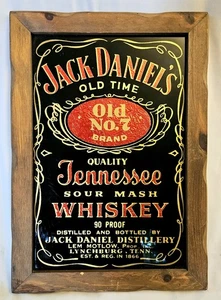 Vintage Jack Daniels Tennessee Sour Mash Whiskey Bar Sign Mirror Wood Frame Red - Picture 1 of 7