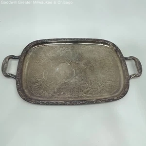 Unbranded Silver Ornate Floral Engraved Vintage Tray Silver Plate Rectangle - Picture 1 of 3