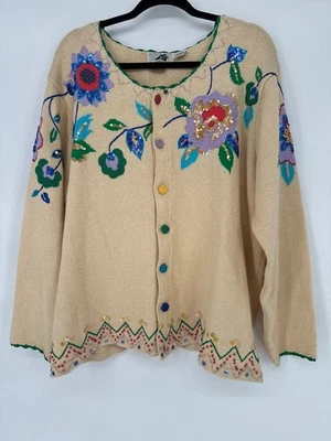Cárdigan Suéter Tejido Libro de Cuentos De Colección 2X Bordado Lentejuelas Floral Usable Arte Foto 1 de 4