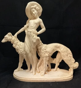 Estatua fundida vintage de dama sultana con perros 11"x12" A2 - Imagen 1 de 8