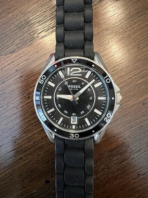 Fossil Watch, Black Band, Silicone Band, Needs Battery  - Image 1 of 4