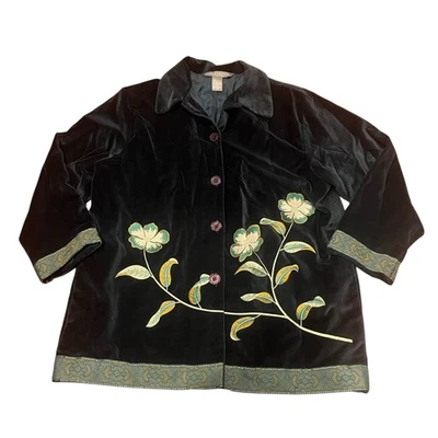 Chaqueta Blazer Jessica Holbrook Mujer Mediana Verde Floral Bordado Terciopelo Foto 1 de 4