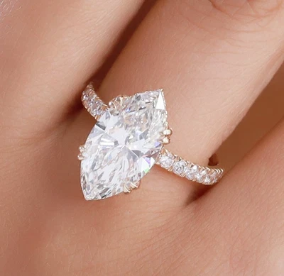 Anillo de compromiso con halo oculto de diamantes y marquesa IGI 5,63 quilates 14 k años cultivado en laboratorio Foto 1 de 4
